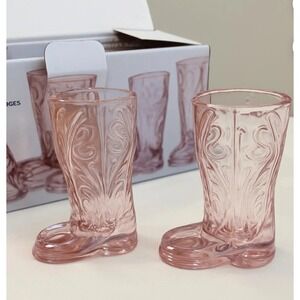 NIB Blush Glass Cowboy Boot Shot Glasses Novelty Western Drinkware Set of 6